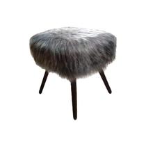 Puff Banqueta Viêna Pelo Alto Cinza Pés Castanho