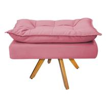 Puff Banqueta Zatti Base Giratória de Madeira Sala de Estar Decor Quarto Suede Rosa Bebê - DAMAFFÊ MÓVEIS