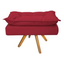 Puff Banqueta Zatti Base Giratória de Madeira Sala de Estar Decor Quarto Suede Vermelho - DAMAFFÊ MÓVEIS