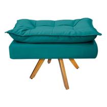 Puff Banqueta Zatti Base Giratória de Madeira Suede Azul Turquesa - DAMAFFÊ MÓVEIS