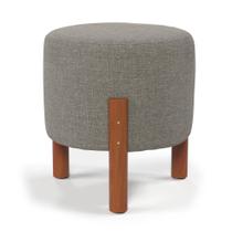 Puff banquinho Cinza linho quarto sala com pés em madeira maciça Decora Móveis Puff banquinho Cinza linho quarto sala com pés em madeira maciça Decora Móveis