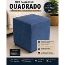 Puff Banquinho Quadrado Azul Suede Premium Reforçado Decorativo Sala Quarto Escritório Puff Banquinho Quadrado Azul Suede Premium Reforçado Decorativo Sala Quarto Escritório