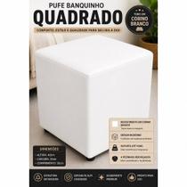 Puff Banquinho Quadrado Branco material sintético Premium Reforçado Decorativo Sala Quarto Escritório Puff Banquinho Quadrado Branco material sintético Premium Reforçado Decorativo Sala Quarto Escritório