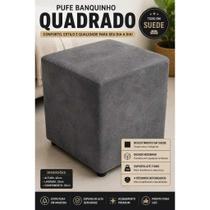 Puff Banquinho Quadrado Cinza Suede Premium Reforçado Decorativo Sala Quarto Escritório Puff Banquinho Quadrado Cinza Suede Premium Reforçado Decorativo Sala Quarto Escritório