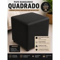 Puff Banquinho Quadrado Preto material sintético Premium Reforçado Decorativo Sala Quarto Escritório Puff Banquinho Quadrado Preto material sintético Premium Reforçado Decorativo Sala Quarto Escritório