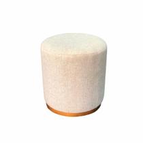 Puff Barcelona Decorativo com Linho Bege e Base Madeira