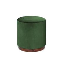 Puff Barcelona Decorativo com Veludo Verde e Base Madeira