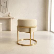 Puff Base De Ferro Redonda Dourada Luxo Decorativo Moderno Cor:Bege Puff Base De Ferro Redonda Dourada Luxo Decorativo Moderno Cor:Bege