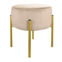Puff Base Metálica Dourada Para Quarto Suede Bege - Belliv Decor