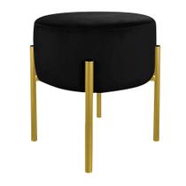 Puff Base Metálica Dourada Para Quarto Suede Preto - Belliv Decor