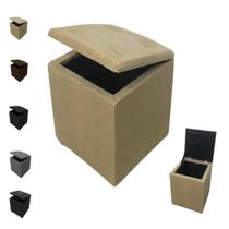 Puff Baú Banquinho Suede Banqueta Quadrado Decorativo Organizador