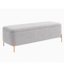 Puff Baú Bella 160cm Pés Alumínio Dourado Linho Cinza - sallar home Puff Baú Bella 160cm Pés Alumínio Dourado Linho Cinza - sallar home