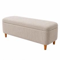 Puff Baú Bella 160cm Pés Madeira Linho Bege - sallar home Puff Baú Bella 160cm Pés Madeira Linho Bege - sallar home