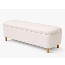 Puff Baú Bella 160cm Pés Madeira material sintético Off White - sallar home Puff Baú Bella 160cm Pés Madeira material sintético Off White - sallar home