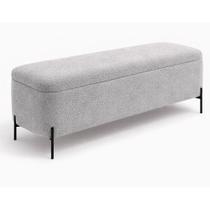 Puff Baú Bella 90cm Pés Alumínio Preto Linho Cinza - sallar home Puff Baú Bella 90cm Pés Alumínio Preto Linho Cinza - sallar home