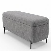 Puff Baú Bella 90cm Pés Alumínio Preto Linho Nobre Cinza - sallar home Puff Baú Bella 90cm Pés Alumínio Preto Linho Nobre Cinza - sallar home