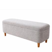 Puff Baú Bella 90cm Pés Madeira Linho Cinza - sallar home Puff Baú Bella 90cm Pés Madeira Linho Cinza - sallar home