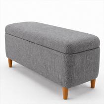 Puff Baú Bella 90cm Pés Madeira Linho Nobre Cinza - sallar home Puff Baú Bella 90cm Pés Madeira Linho Nobre Cinza - sallar home