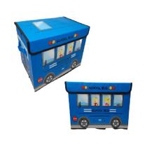 Puff baú caixa organizadora de brinquedos infantil porta treco multiuso azul