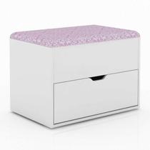 Puff Baú com 1 Gaveta - Branco/Tecido Rosa Puff Baú com 1 Gaveta - Branco/Tecido Rosa