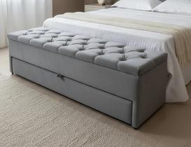 Puff Baú Com Gaveta 120x40x45cm Cor Cinza Médio no Tecido Veludo Liso (Guarda volume) Puff Baú Com Gaveta 120x40x45cm Cor Cinza Médio no Tecido Veludo Liso (Guarda volume)