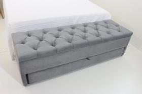 Puff Baú Com Gaveta 120x50x45cm Na cor Cinza no Tecido Veludo Liso (Sapateira)