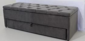 Puff Baú Com Gaveta/Sapateira 120x40x45cm Cinza Escuro Perfeito e Compacto