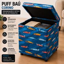 Puff Baú Decorativo CARROS Organizador Reforçado Porta Objetos Puff Baú Decorativo CARROS Organizador Reforçado Porta Objetos