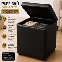 Puff Baú Decorativo PRETO material sintético Organizador Reforçado Porta Objetos Puff Baú Decorativo PRETO material sintético Organizador Reforçado Porta Objetos
