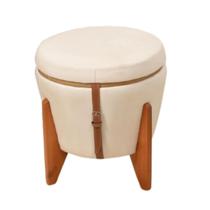 Puff Baú E Mesa De Centro Com Tampo Linho Claro