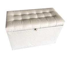 Puff baú estofado retangular - 68 cm - branco- material sintético- 100% mdf
