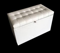 Puff baú estofado retangular - 68 cm - branco- material sintético- 100% mdf