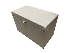 Puff Baú Estofado Retangular C/ Pistão á Gás Em Linho - Bege Claro