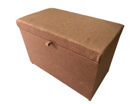 Puff Baú Estofado Retangular C/ Pistão á Gás Em Linho - Laranja