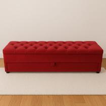 Puff Baú Gaveta Capitonê Sob Medida 120x50x45cm de Altura Cor Vermalha (Veludo Liso)