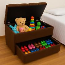Puff Baú Gaveta (sapateiro infantil) 70x50x45cm Na cor Marrom Tecido Veludo Liso