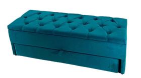 Puff Baú Gaveta Sob Medida 120x40x45cm Azul Turquesa Veludo Suede (Com Pistão)