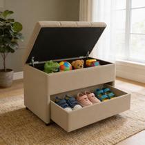 Puff Baú Gaveta Solteiro sapateiro infantil 90x50x45cm Na cor Areia Puff Baú Gaveta Solteiro sapateiro infantil 90x50x45cm Na cor Areia