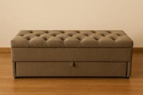 Puff Baú Gaveteiro 120x40x45cm Cor Cappuccino Sob Medida Veludo Liso Puff Baú Gaveteiro 120x40x45cm Cor Cappuccino Sob Medida Veludo Liso