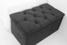 Puff Baú Infantil Para Brinquedos 90x50x45cm Na cor Preta no Tecido Veludo Liso