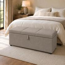 Puff Baú Loft Casal 140 cm Estofado Veludo para Cama Quarto Cor:Cinza Claro