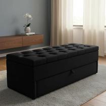 Puff Baú No Modelo em Capitonê 120x50x45cm Cor Preta Tecido em Veludo Suede Liso Puff Baú No Modelo em Capitonê 120x50x45cm Cor Preta Tecido em Veludo Suede Liso