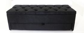 Puff Baú No Modelo em Capitonê 120x50x45cm Cor Preta Tecido em Veludo Suede Liso