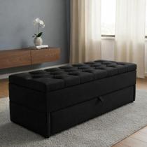 Puff Baú No Modelo Gaveteiro 120x40x45cm Cor Preta Tecido em Veludo Liso Puff Baú No Modelo Gaveteiro 120x40x45cm Cor Preta Tecido em Veludo Liso