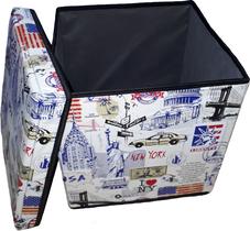 Puff Baú OrganiBox 36x39x36 Estampa:EUA