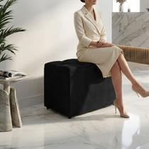 Puff Baú Organizador Atena Estofado Capitonê Veludo Preto Puff Baú Organizador Atena Estofado Capitonê Veludo Preto