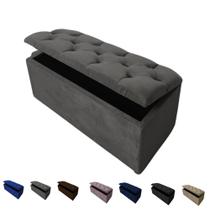 Puff Bau Pé De Cama 90 cm Suede Capitonê Porta Objetos E Brinquedos