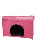Puff baú pet casa p/ cachorros e gatos em suede - rosa pink