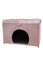 Puff baú pet casa p/ cachorros e gatos em suede - rose claro