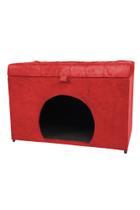 Puff baú pet casa p/ cachorros e gatos em suede - vermelho